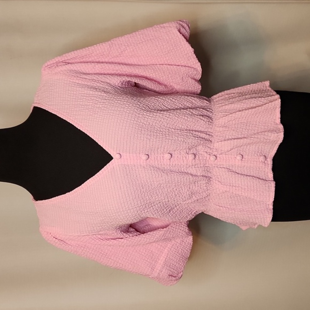 Sanctuary Peplum Balloon Sleeve Pink Shirt Blouse Top | Women's Peplum Blouse